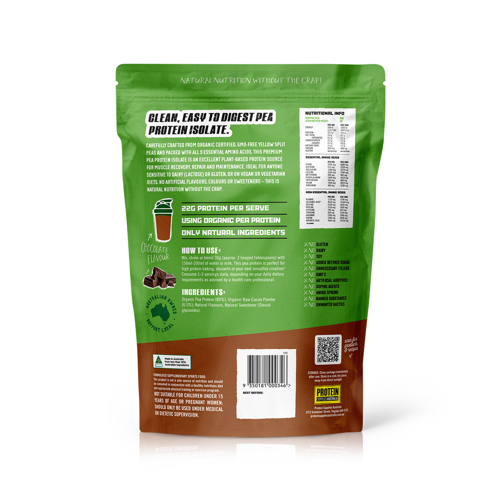 Protein Supplies Australia Pure Pea Protein Isolate Chocolate 500g