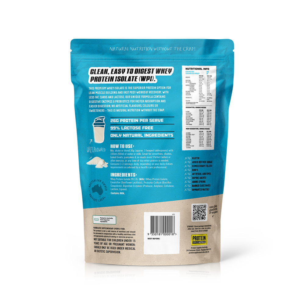 Protein Supplies Australia Whey Protein Isolate 500g Back