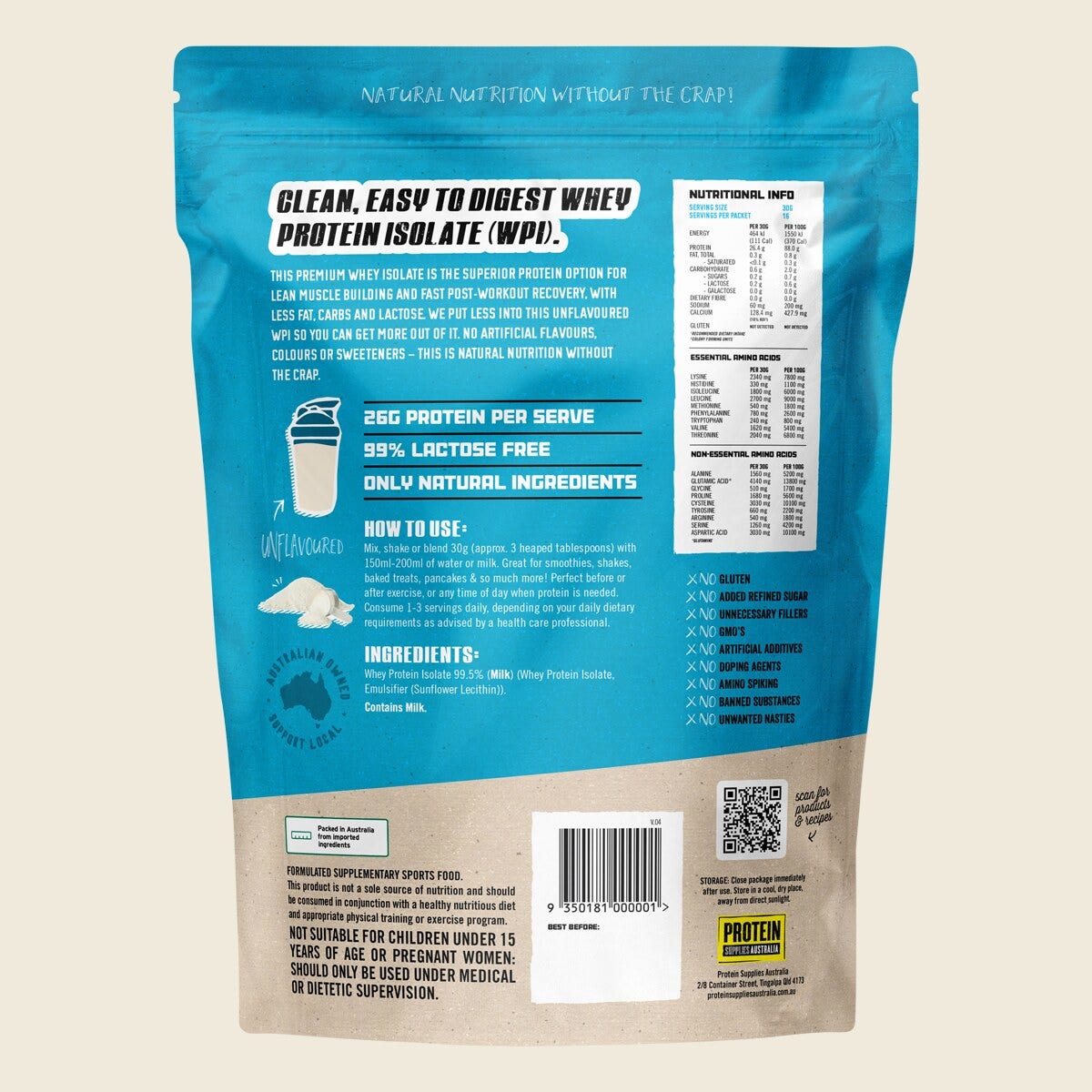 Protein Supplies Australia Whey Protein Isolate 500g