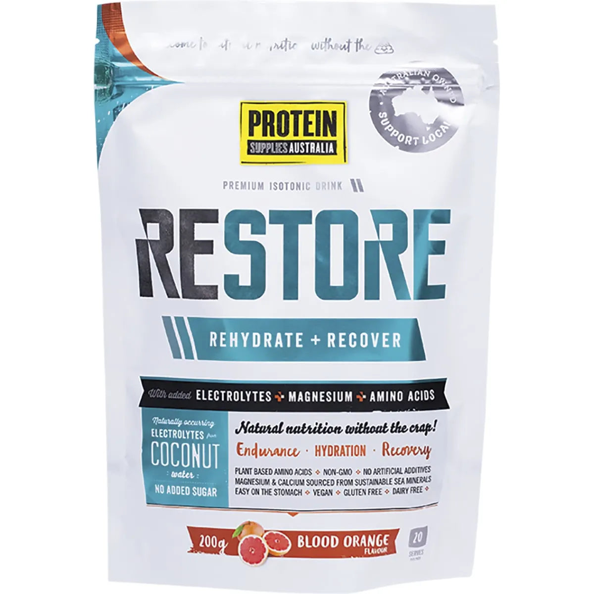 Protein Supplies Australia Restore Hydration Recovery Blood Orange 200g