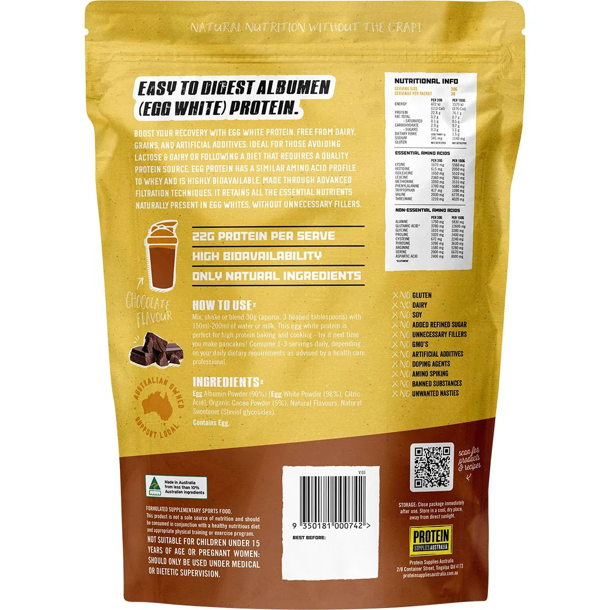 Protein Supplies Australia Paleo Egg White Protein Chocolate