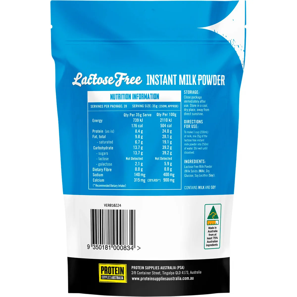 Protein Supplies Australia Instant Milk Powder Lactose Free 1kg