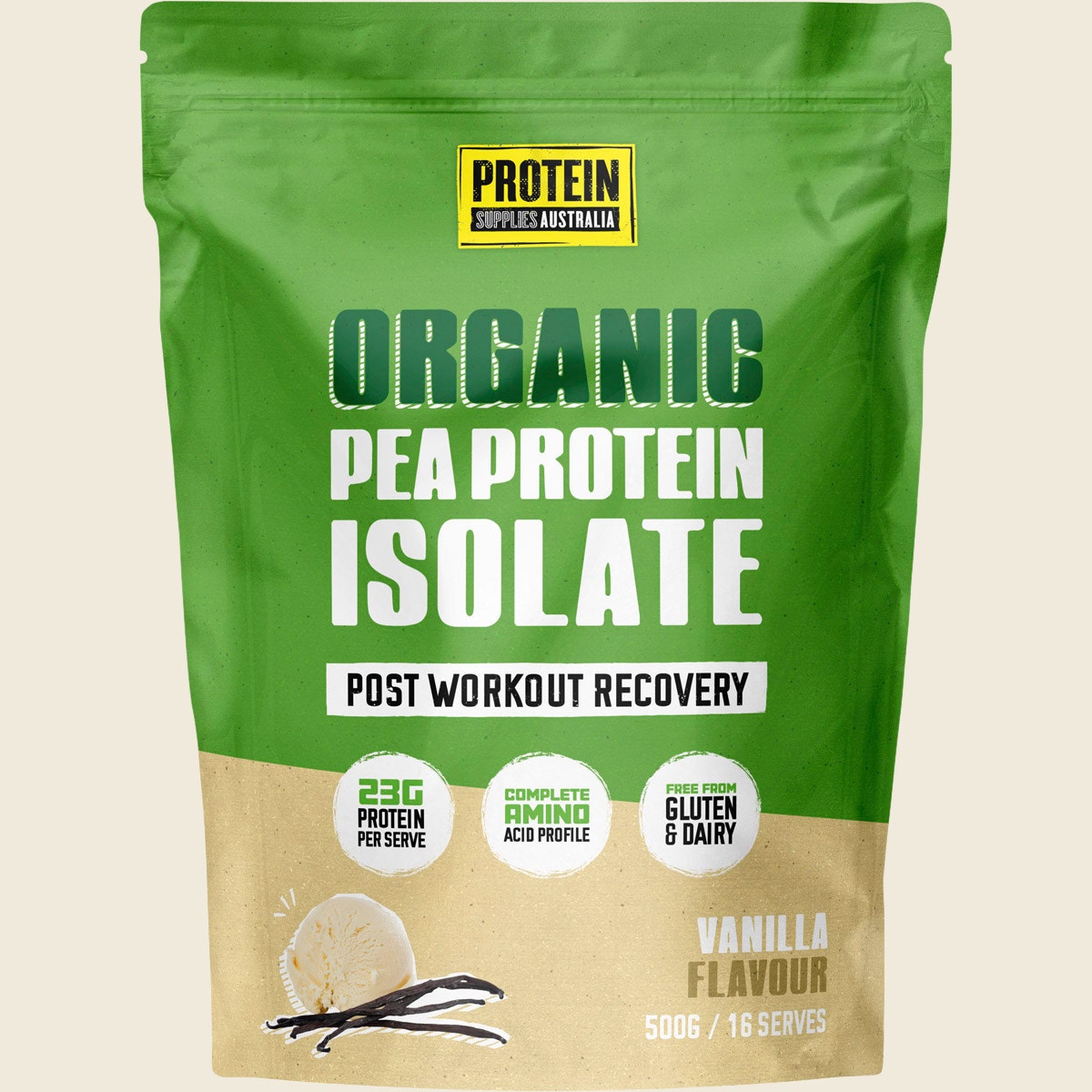 Protein Supplies Australia Pure Pea Protein Isolate Vanilla 500g – front product image