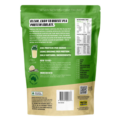 Protein Supplies Australia Pure Pea Protein Isolate Vanilla 1kg
