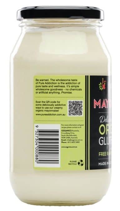 Ozganics Pure Addiction Organic Mayonnaise Gluten Free 440g Back