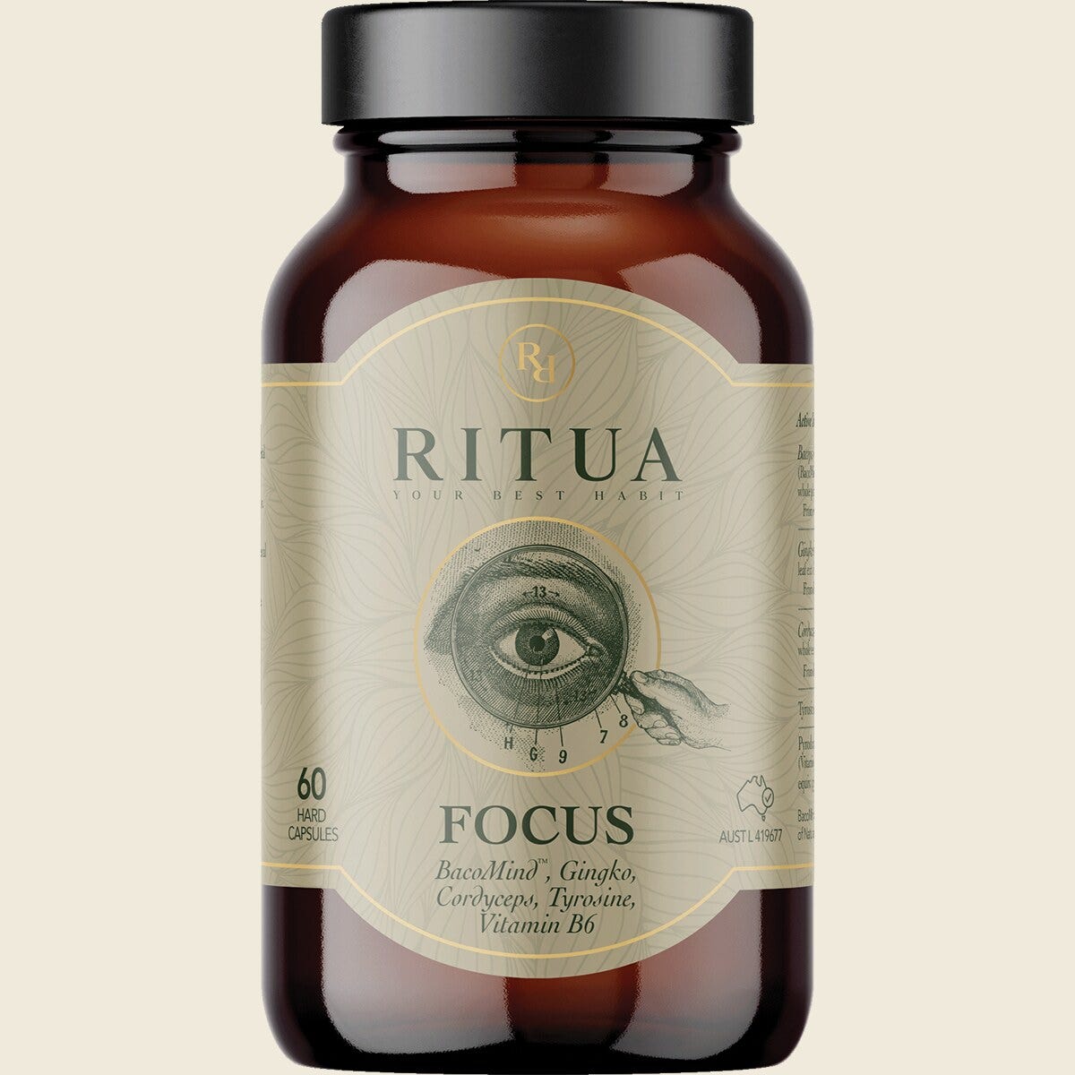 Ritua FOCUS BacoMind Ginko Cordyceps Tyrosine B6 60 Capsules