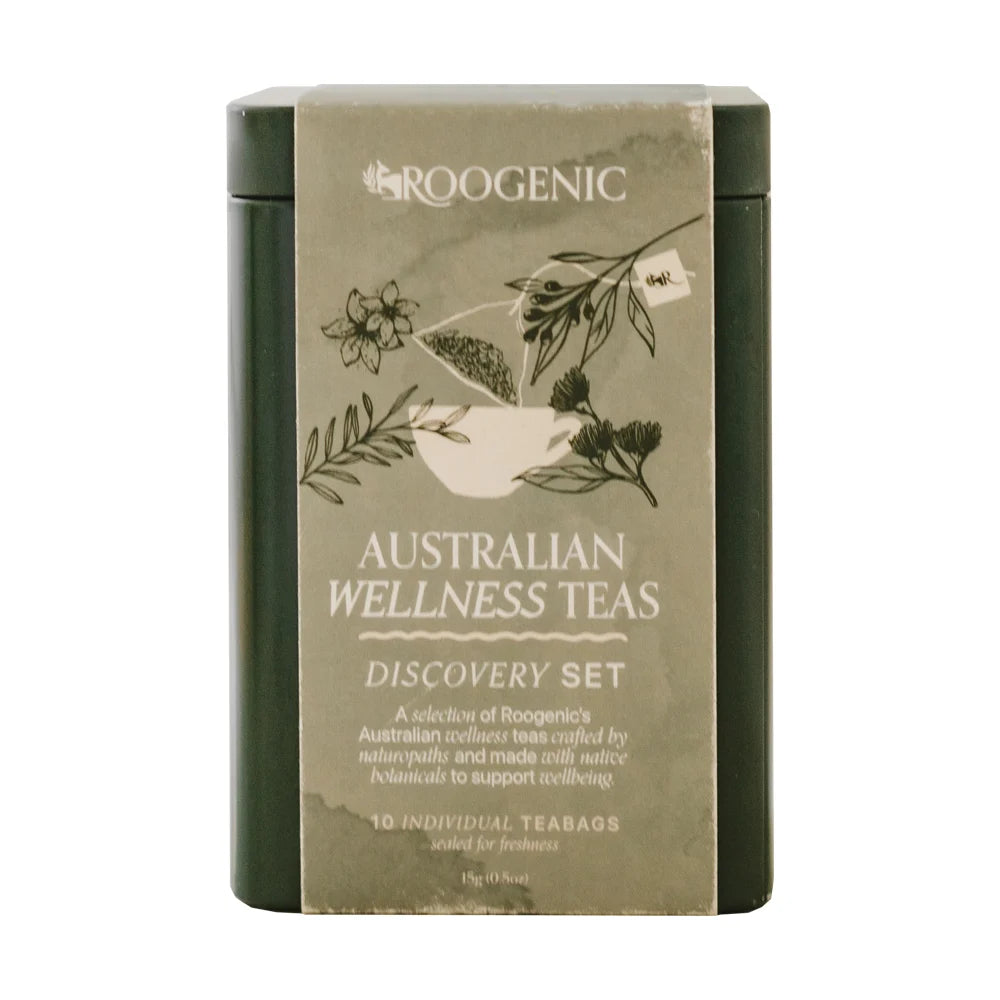 Roogenic Australian Wellness Teas Discovery Set Tin Assorted Tea Bags 10pk