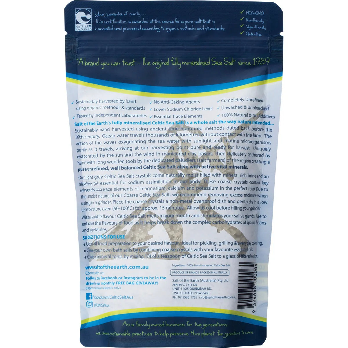 Salt Of The Earth Hand Harvested Celtic Sea Salt Coarse 250g