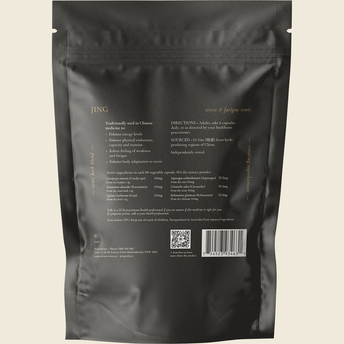 Superfeast Jing Stress & Fatigue Tonic 240 Caps Back