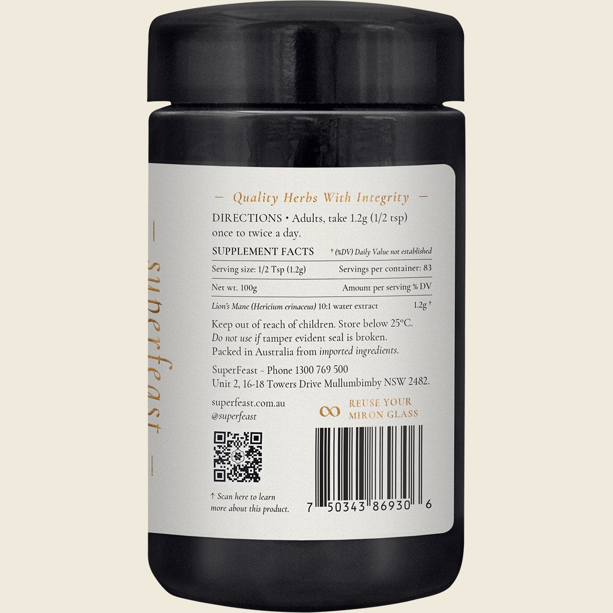 Superfeast Lion's Mane 100g Right Side