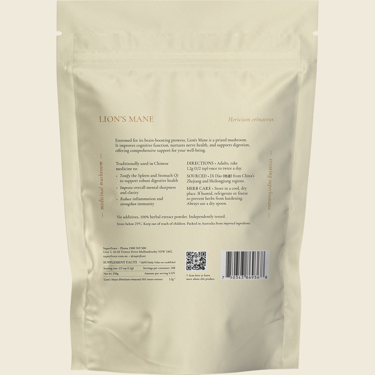 Superfeast Lion's Mane 250g Back