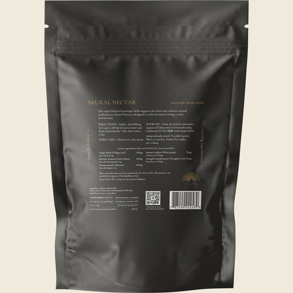 Superfeast Neural Nectar Nootropic Brain Tonic 1kg Back