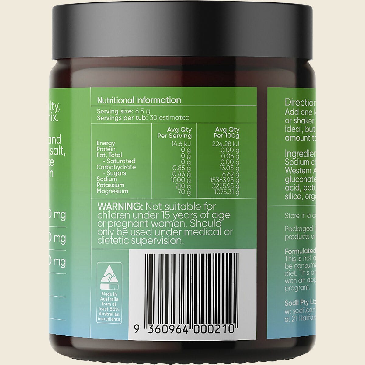Sodii Everyday Hydration Salts Salty Kiwi 185g Back
