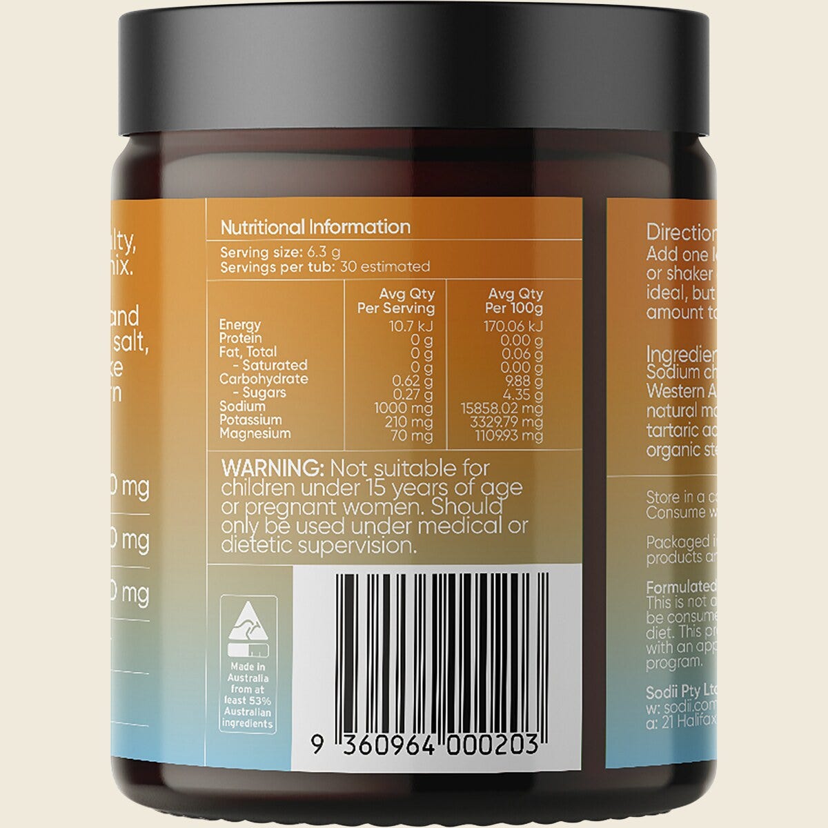 Sodii Everyday Hydration Salts Salty Mandarin 185g Back