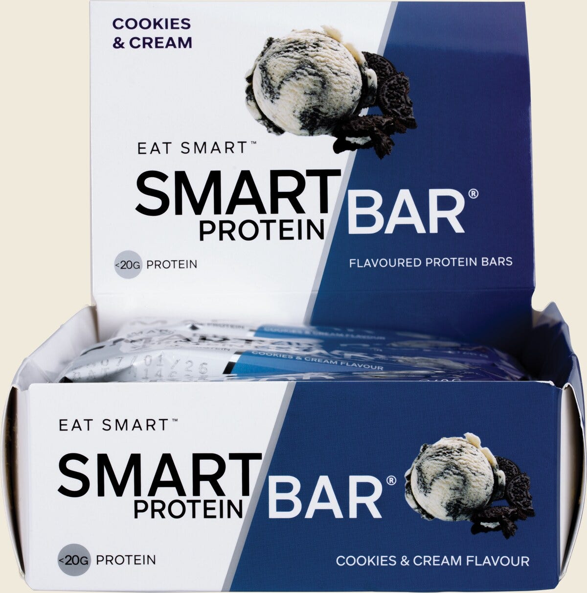 Smart Protein Bar Cookies & Cream Flavour Protein Bar 60g Pack of 12 Display