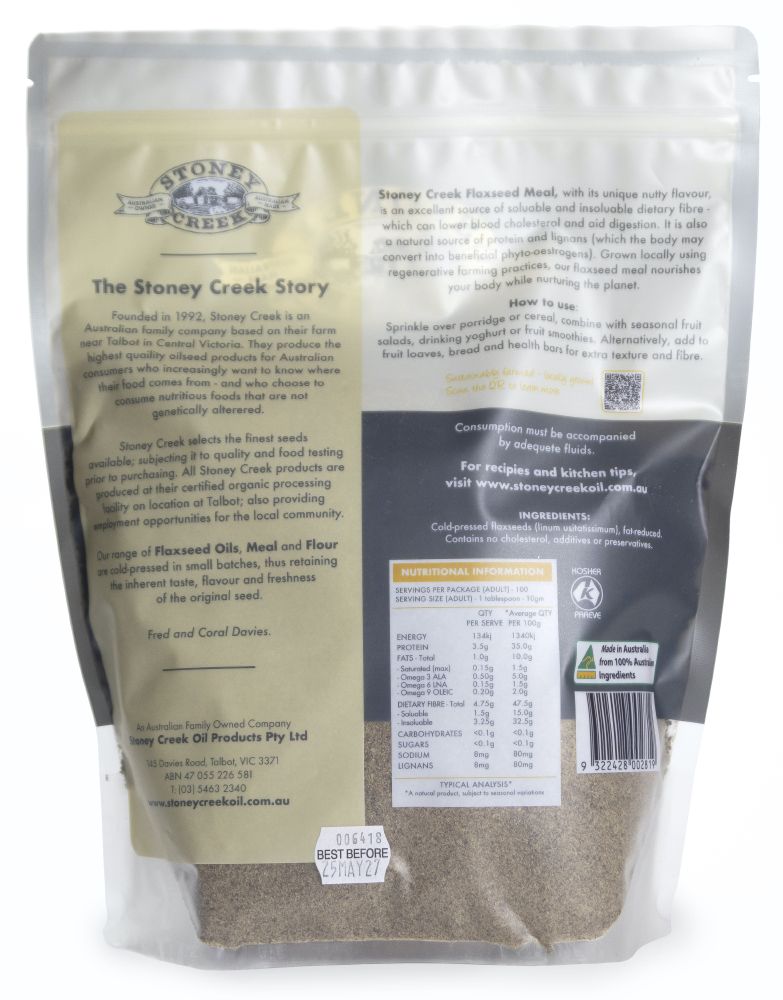 Stoney Creek Flaxseed Meal Australian Regenerative 1kg Back