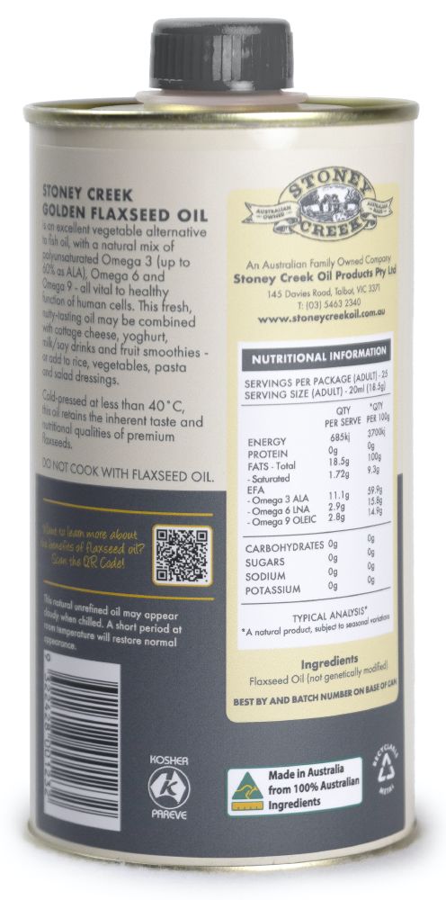 Stoney Creek Flaxseed Oil Golden 500ml Back
