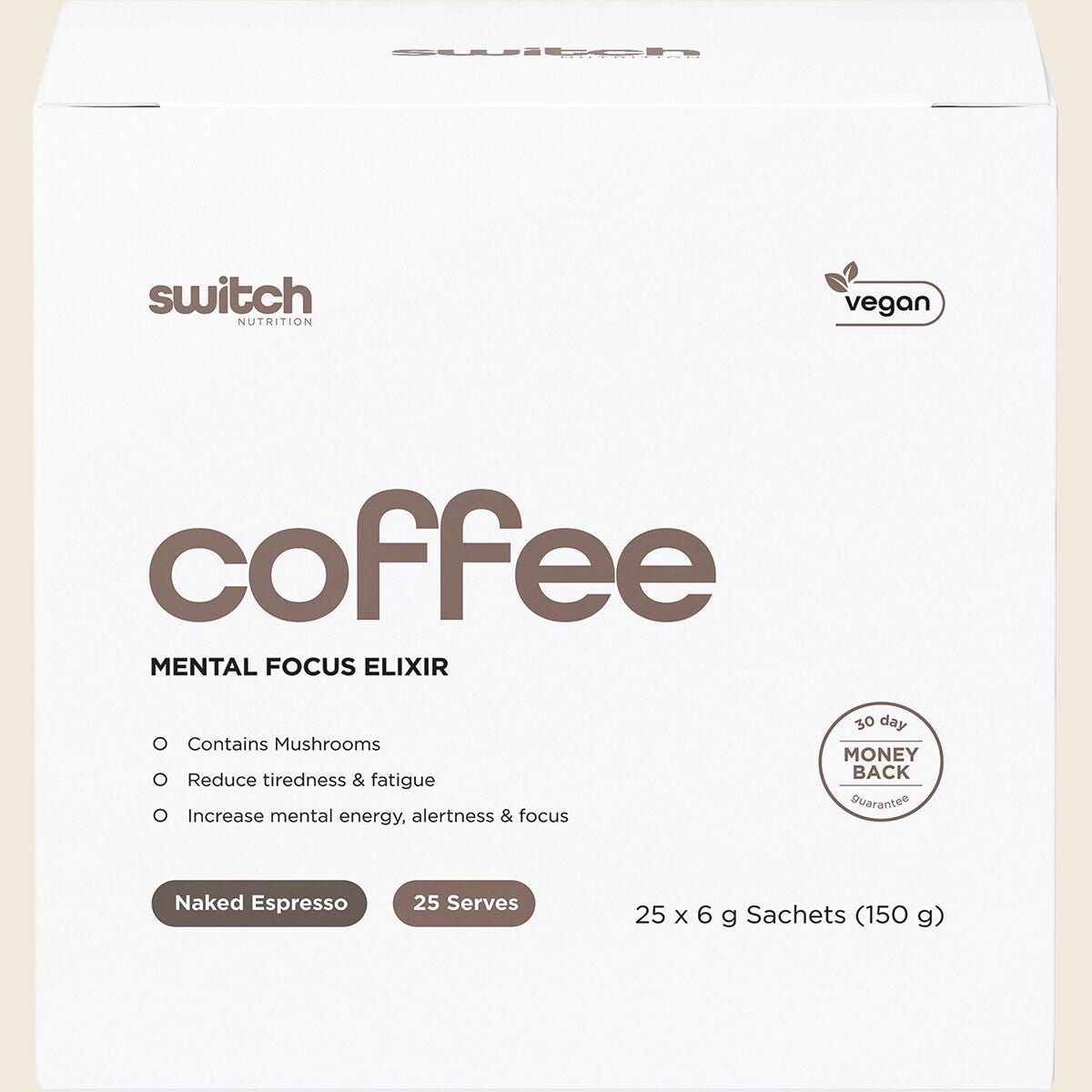 Switch Nutrition Coffee Mental Focus Elixir 6g x 25-pack Naked Espresso – box front