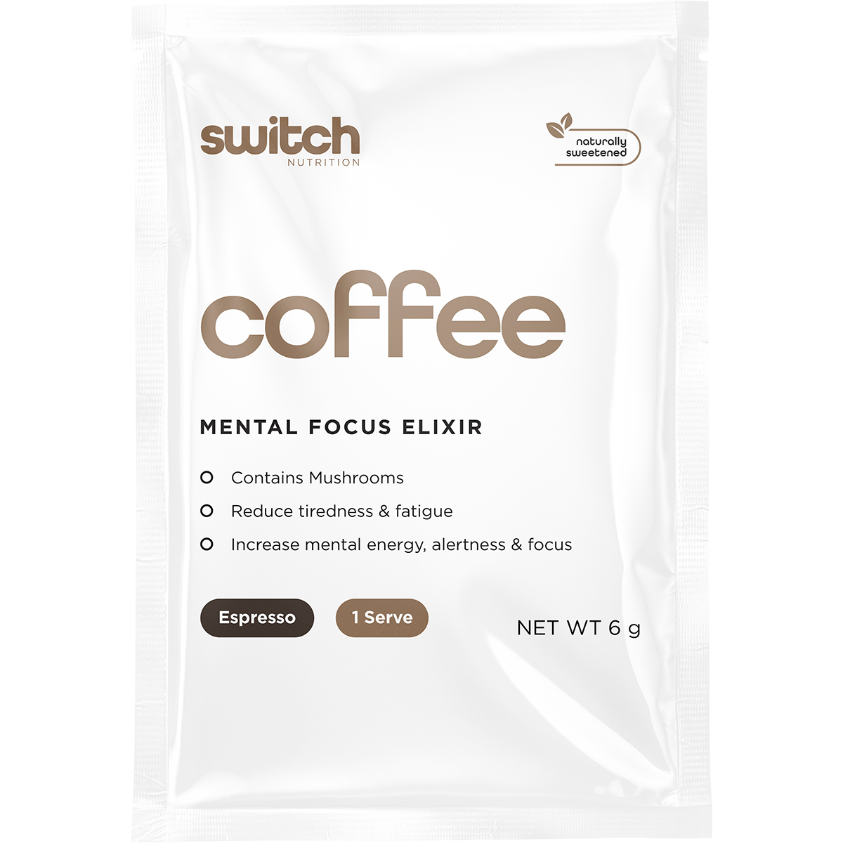 Switch Nutrition Coffee Mental Focus Elixir Espresso Sweetened 6g x 25-pack 25pk – front packaging