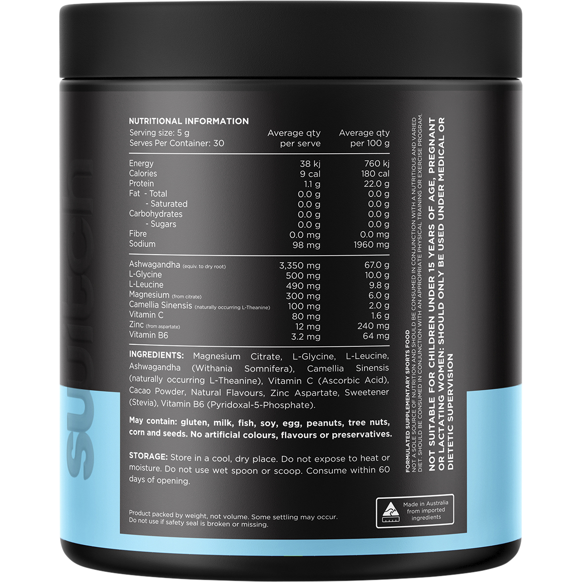 Switch Nutrition Adrenal Magnesium Support Powder Chocolate 150g – back label