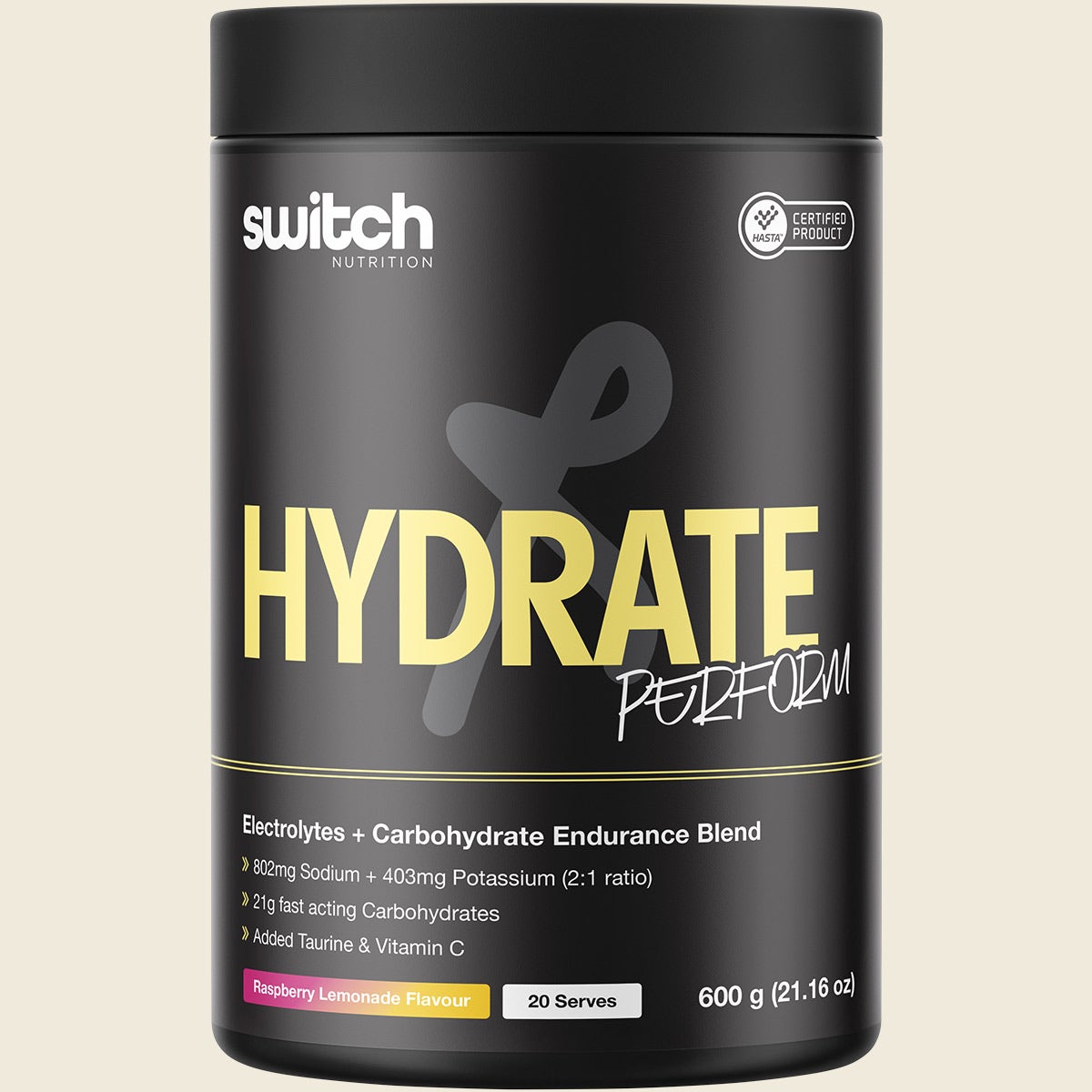 Switch Nutrition Perform Hasta Hydrate & Carbs Raspberry Lemonade 600g Front