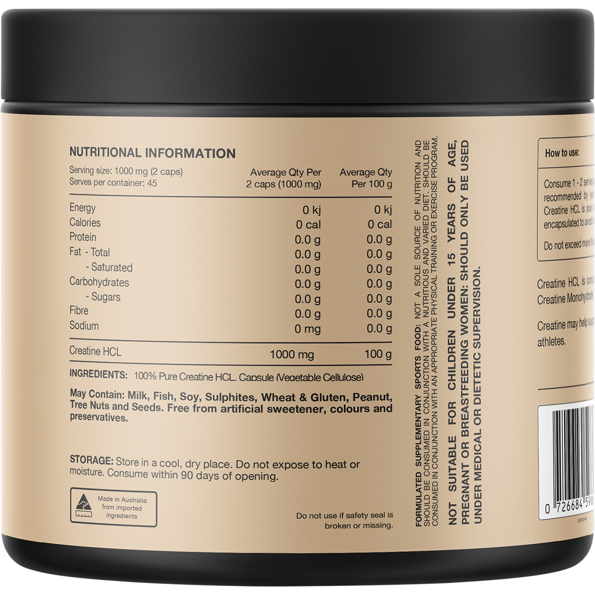 Switch Nutrition Creatine 100% Pure HCT 90 Capsules – back label