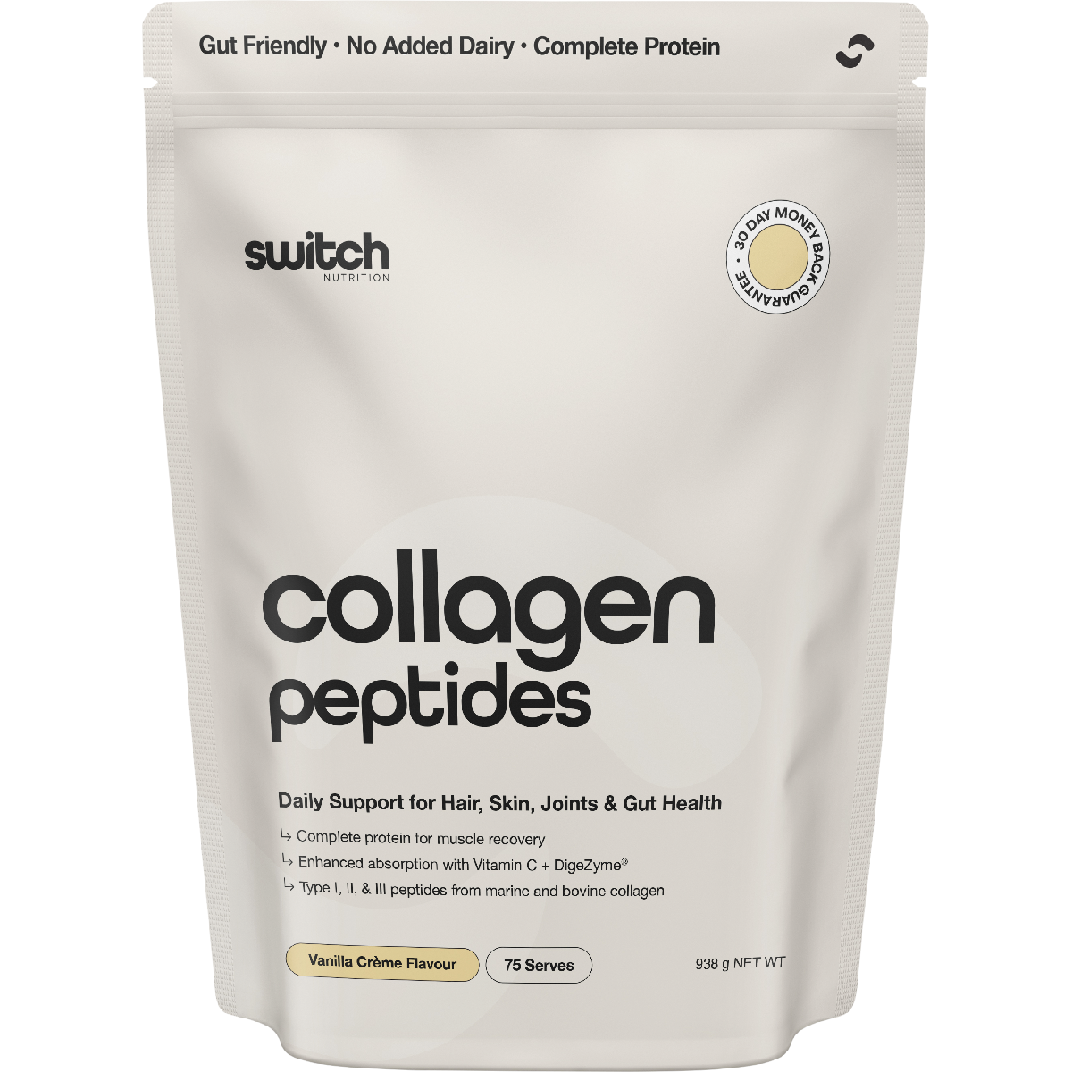 Switch Nutrition Collagen Peptides Vanilla Creme 938g – front packaging