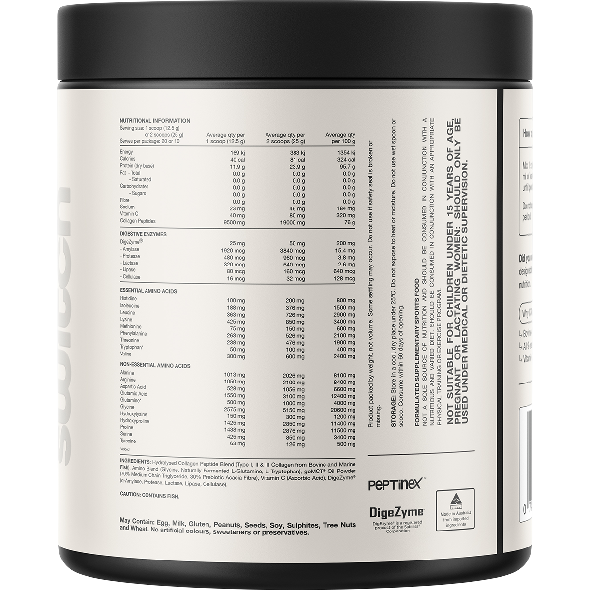 Switch Nutrition Collagen Peptides Unflavoured 250g – back label