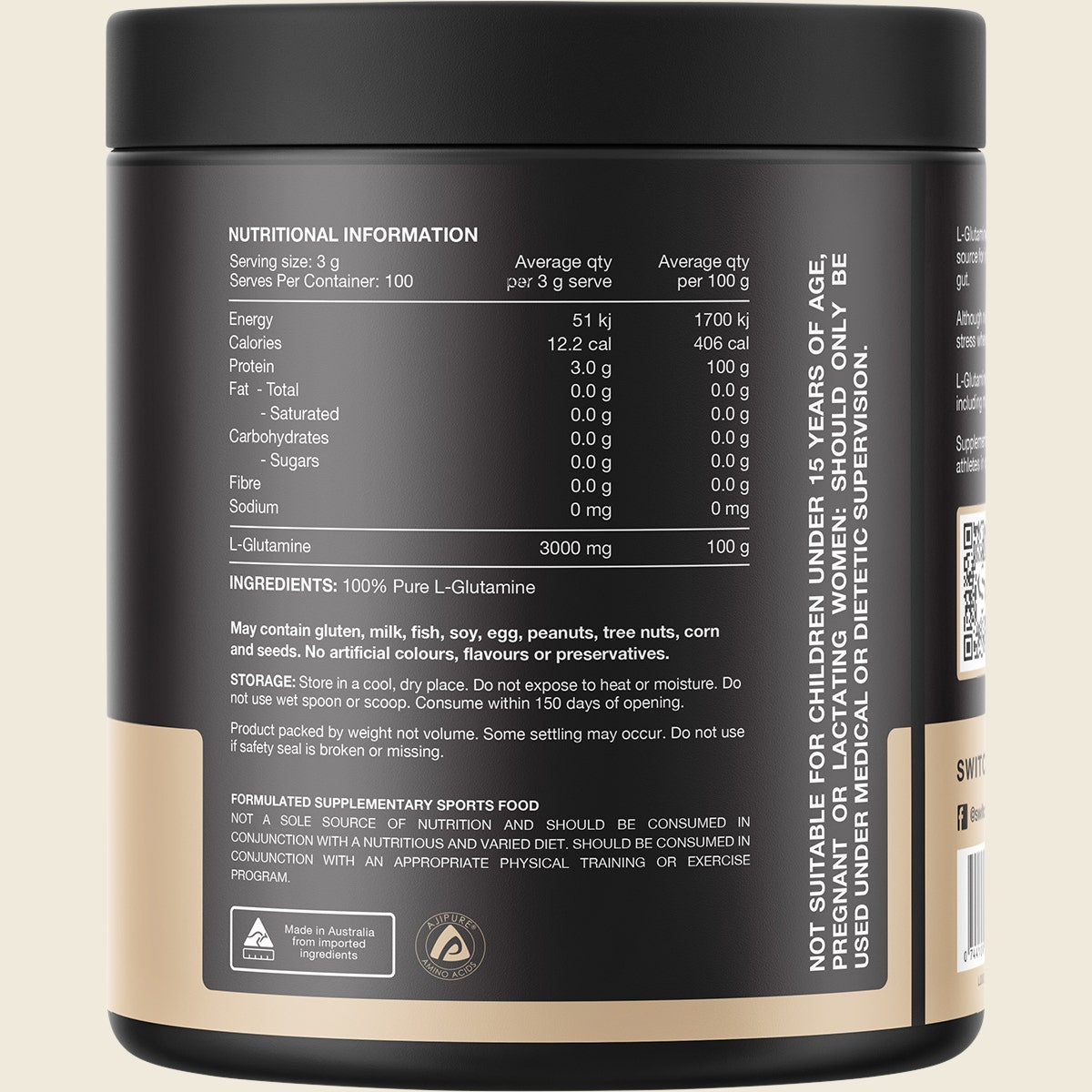 Switch Nutrition Glutamine 100% Pure L- Glutamine Unflavoured 300g