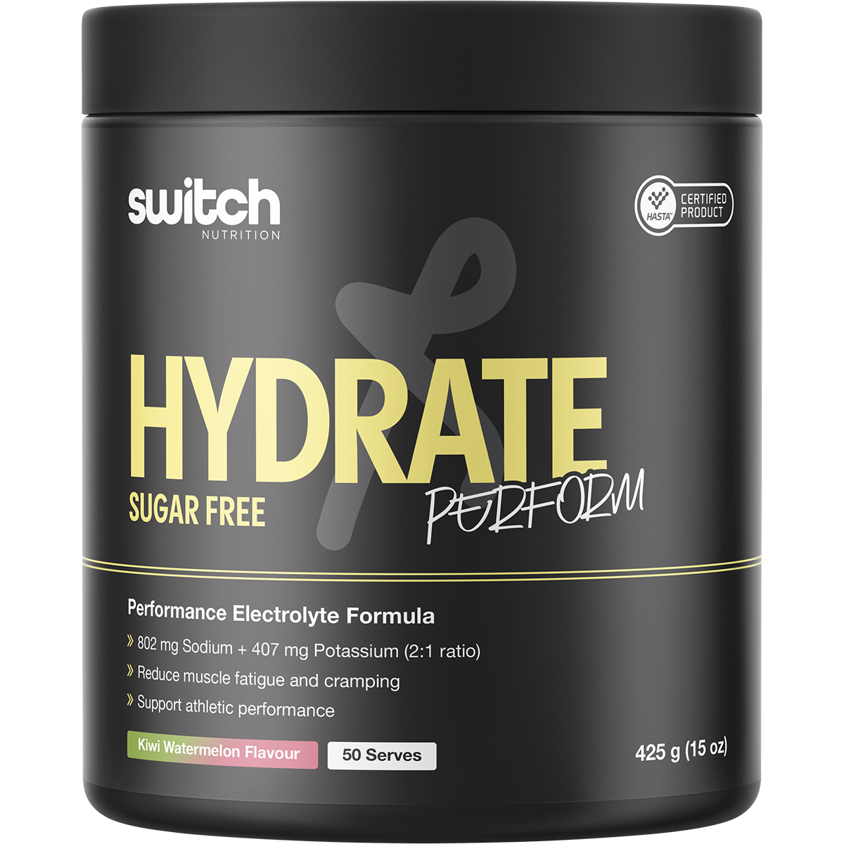 Switch Nutrition Perform Hasta Hydrate Sugar Free Kiwi Watermelon 425g – front packaging