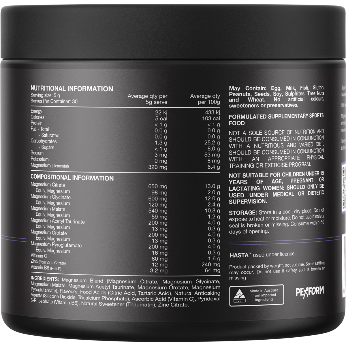 Switch Nutrition Perform Hasta Multi-Mag Raspberry 150g – back label