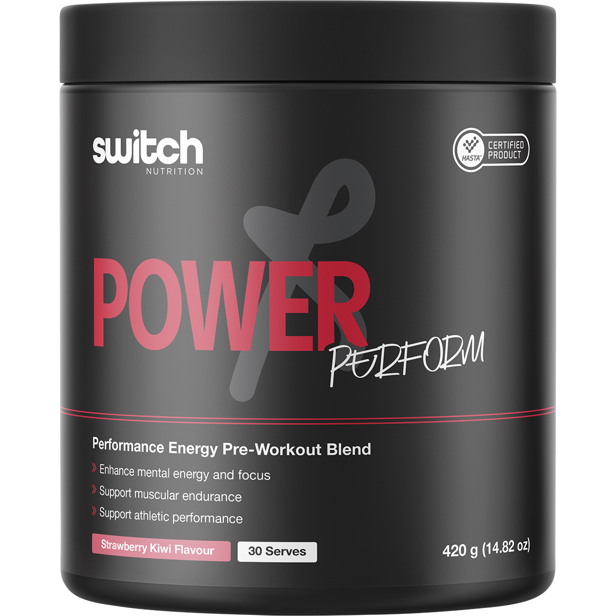 Switch Nutrition Perform Hasta Power Pre-Workout Blend Strawberry Kiwi 420g – front packaging