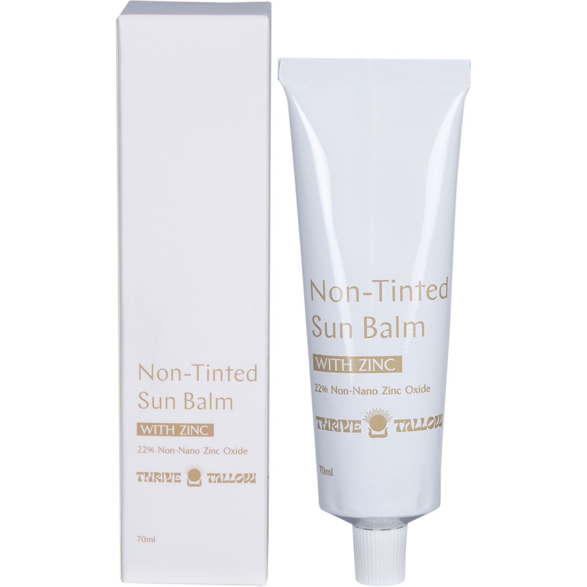 Thrive Tallow Non Tinted Sun Balm with Zinc 70ml - product and packaging