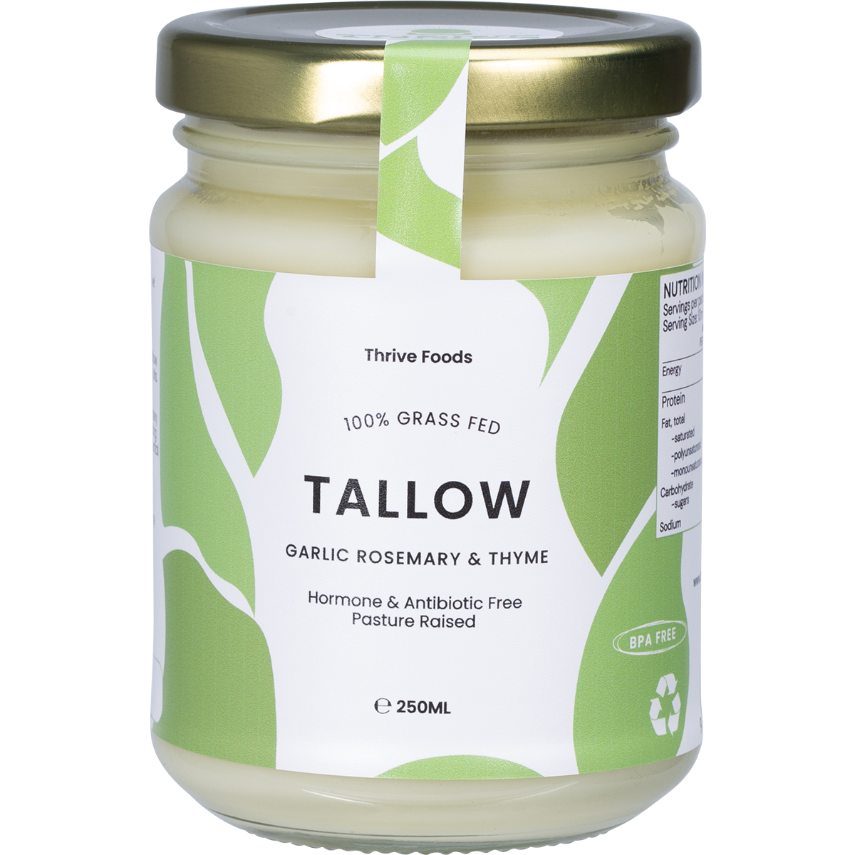 Thrive Tallow 100% Grass Fed Tallow Garlic, Rosemary & Thyme 250ml