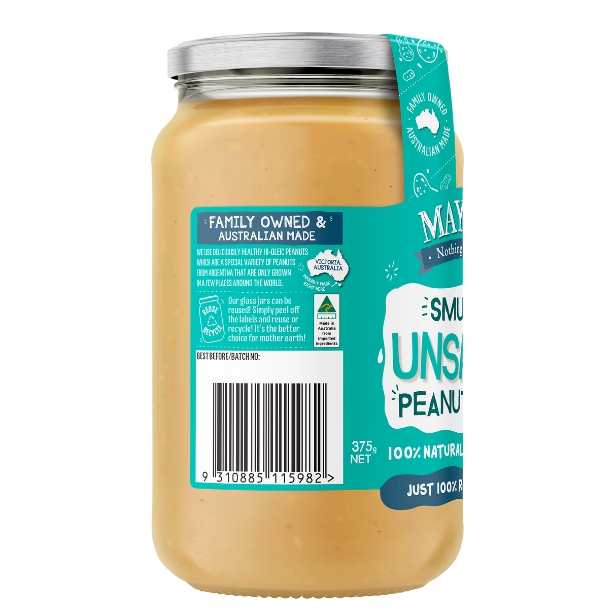 Mayver's Peanut Butter Unsalted Smunchy 375g x6