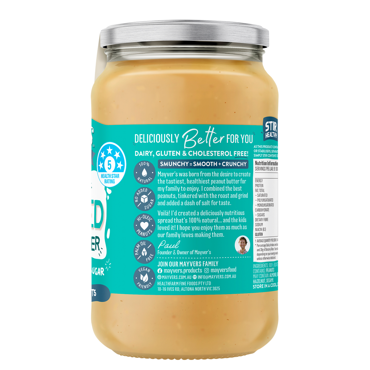 Mayver's Peanut Butter Unsalted Smunchy 375g x6