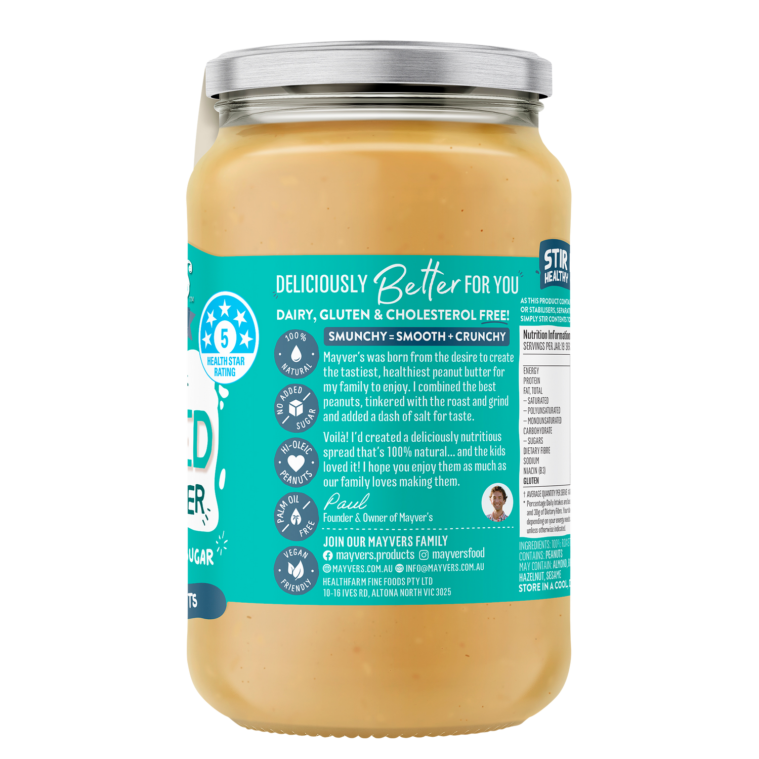 Mayver's Peanut Butter Unsalted Smunchy 375g x6