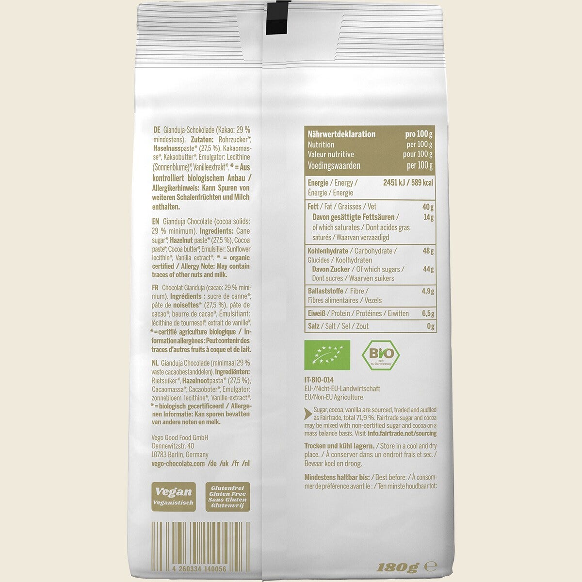 Vego Vegolino Fine Nougat Pralines 180g Back