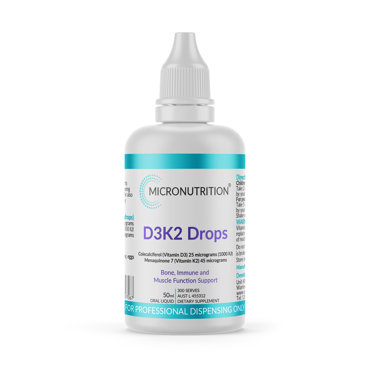 Micronutrition Vitamin D3 and K2 drops 50ml Front
