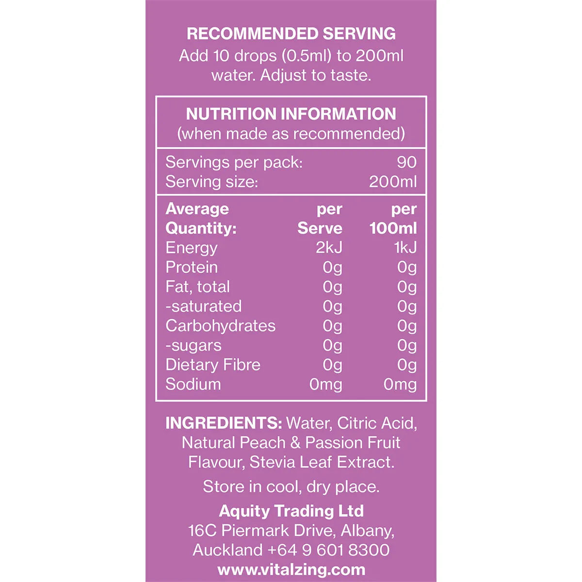 Vital Zing Water Drops Peach & Passionfruit 45ml