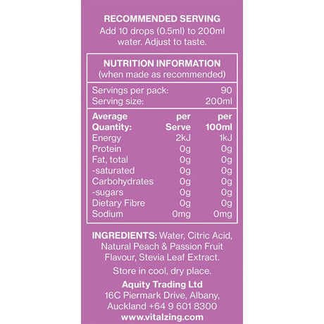 Vital Zing Water Drops Peach & Passionfruit 45ml