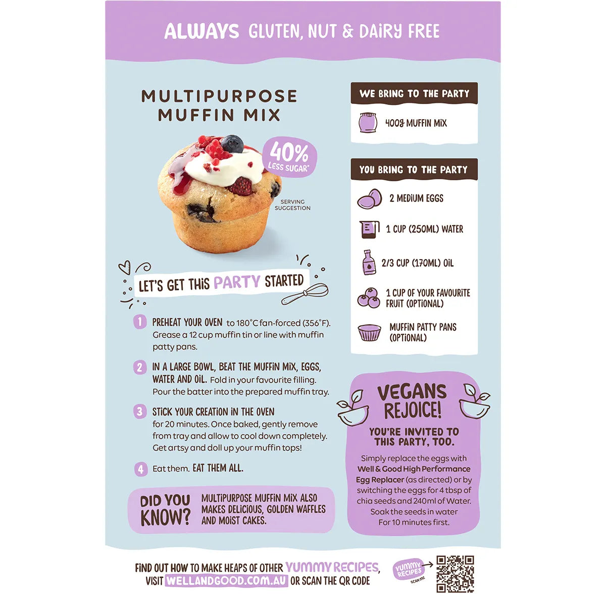 Well & Good Multipurpose Muffin Mix 40% Less Sugar 400g