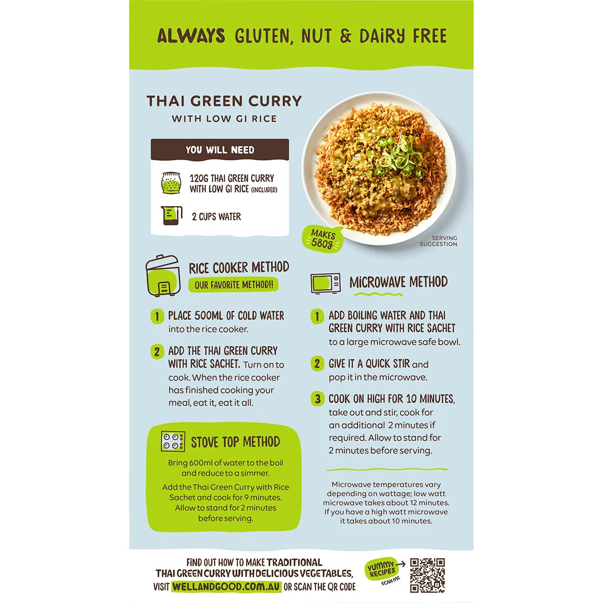 Well & Good Thai Green Curry with Low GI Rice 120g