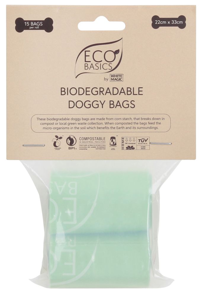 Eco Basics Biodegradable Doggy Bags – 15 Bags/2 Rolls Front