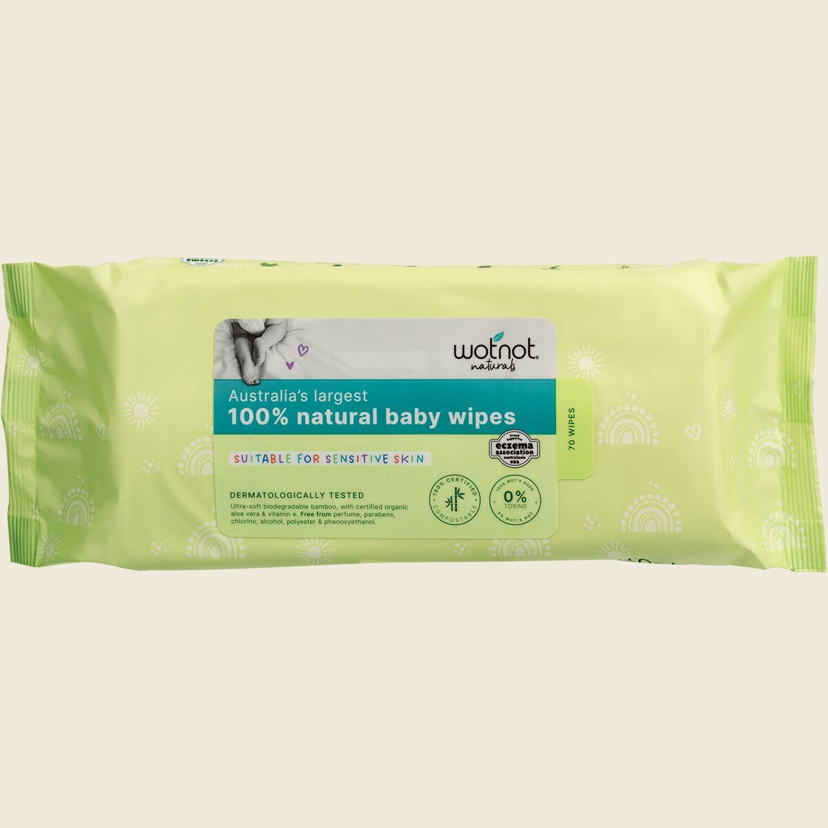 Wotnot Natural Baby Wipes 70 Pack front packaging