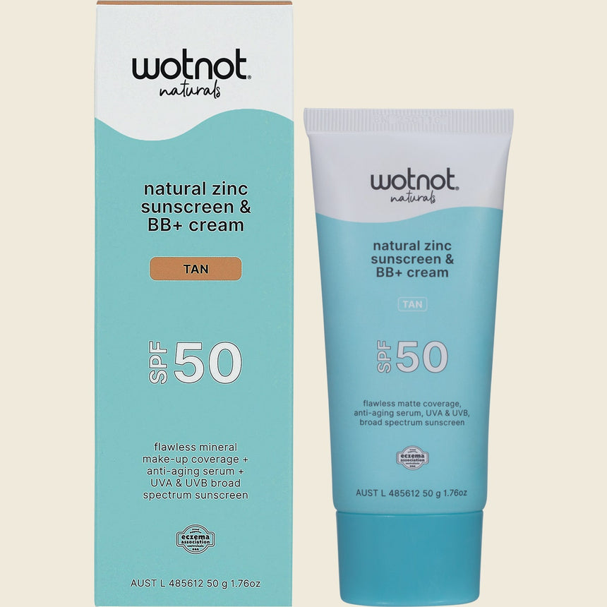 Wotnot Natural Zinc Sunscreen & BB+ Cream SPF 50 Tan 50g