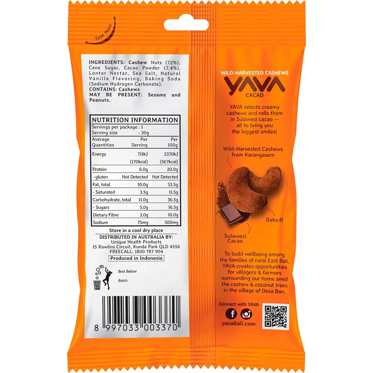 Yava Wild-Harvested Cashews Cacao 35g x 10