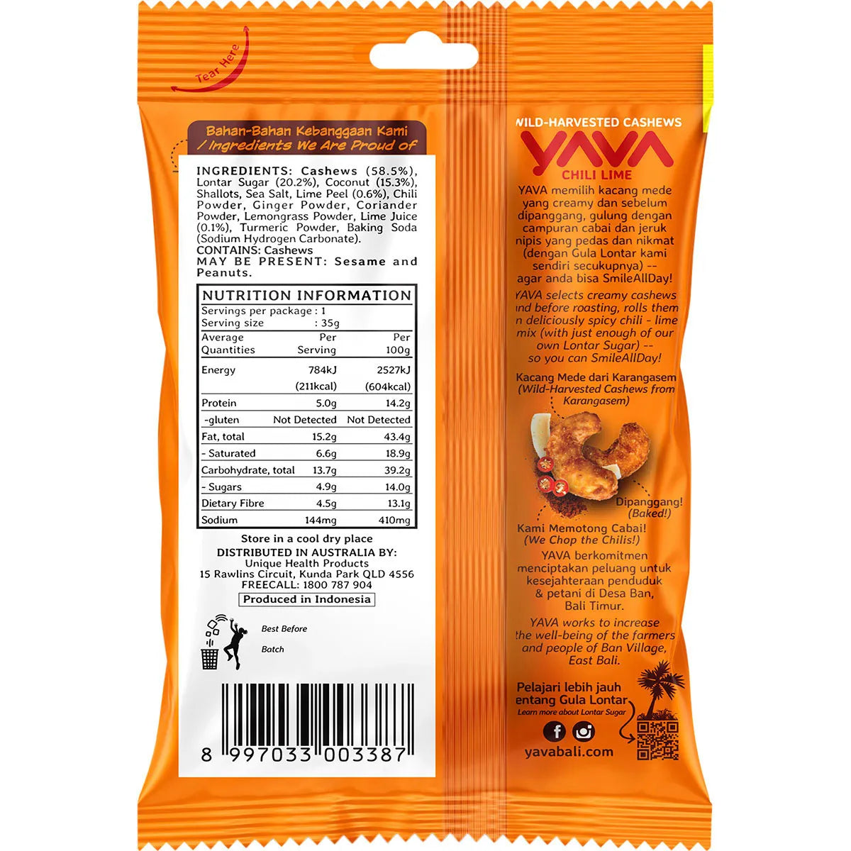 Yava Wild-Harvested Cashews Chili Lime 35g x 10