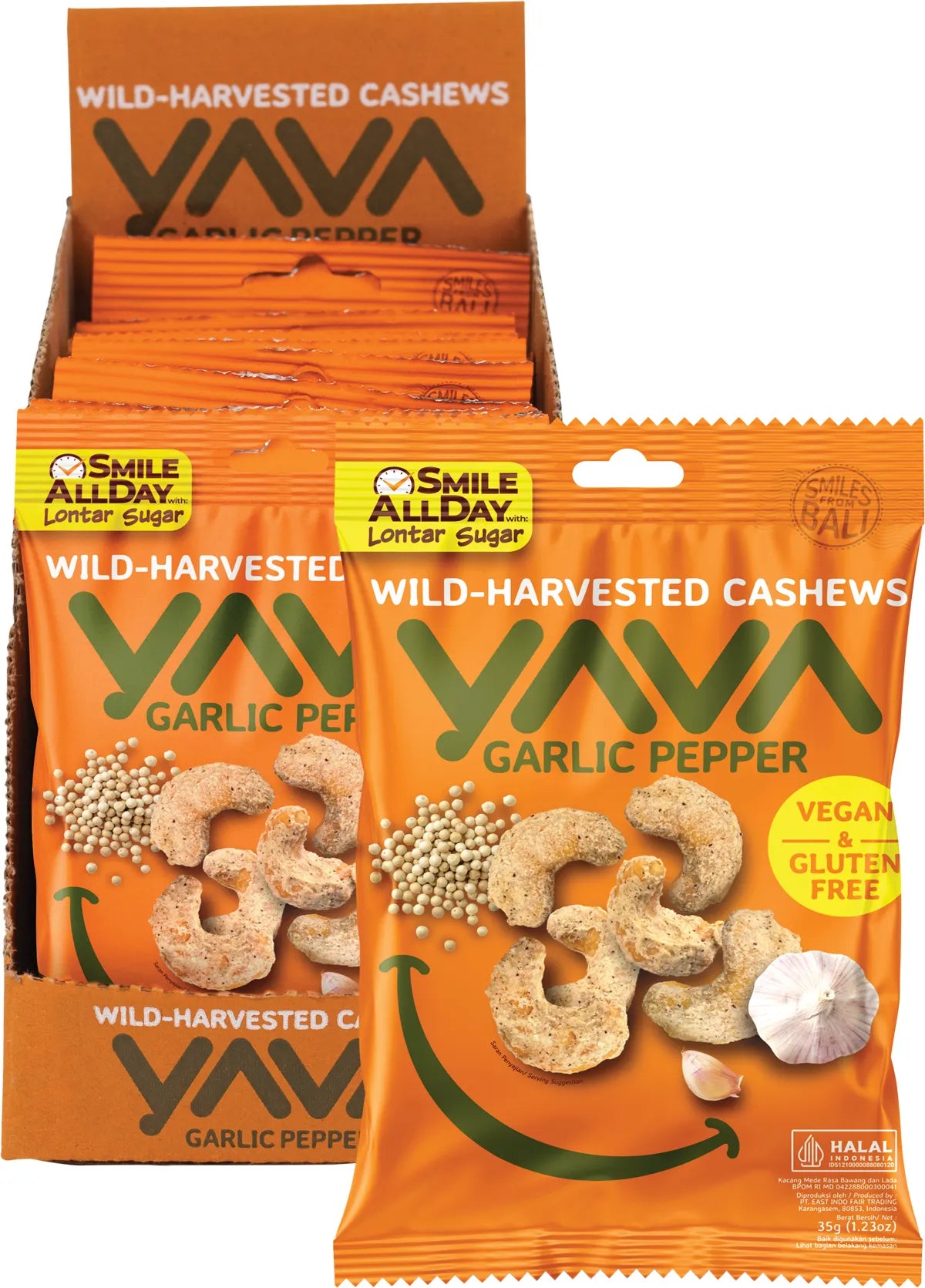 Yava Wild-Harvested Cashews Garlic Pepper 35g x 10