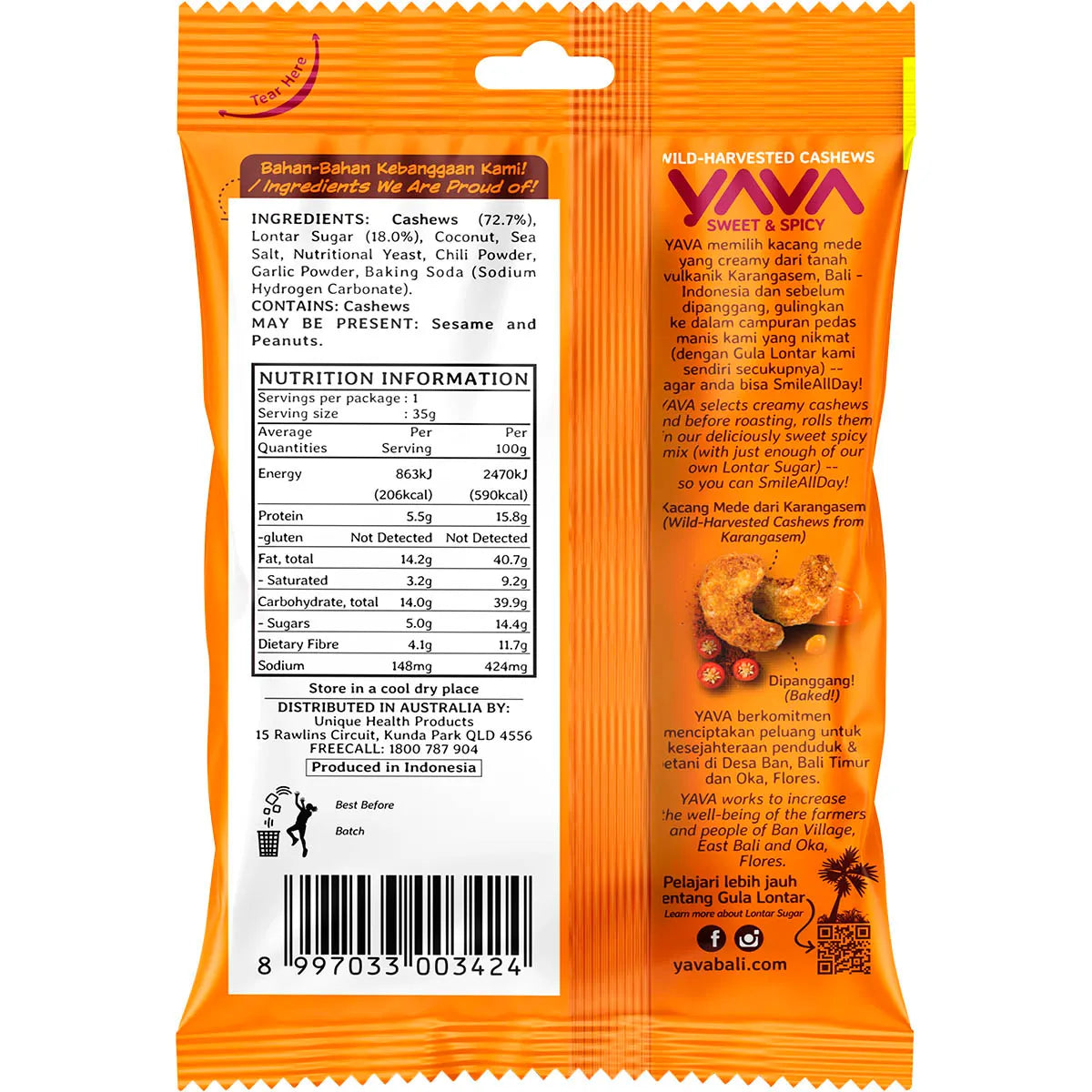 Yava Wild-Harvested Cashews Sweet & Spicy 35g x 10